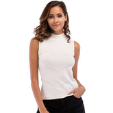 O Neck Top Turtleneck Sleeveless T-shirt Slim Knitted Vest Tee